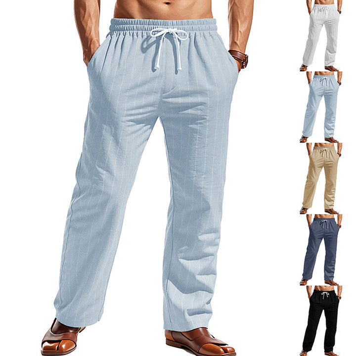 Men's pinstripe casual pants with elastic waistband, drawstring, and straight cut Mune Fashion