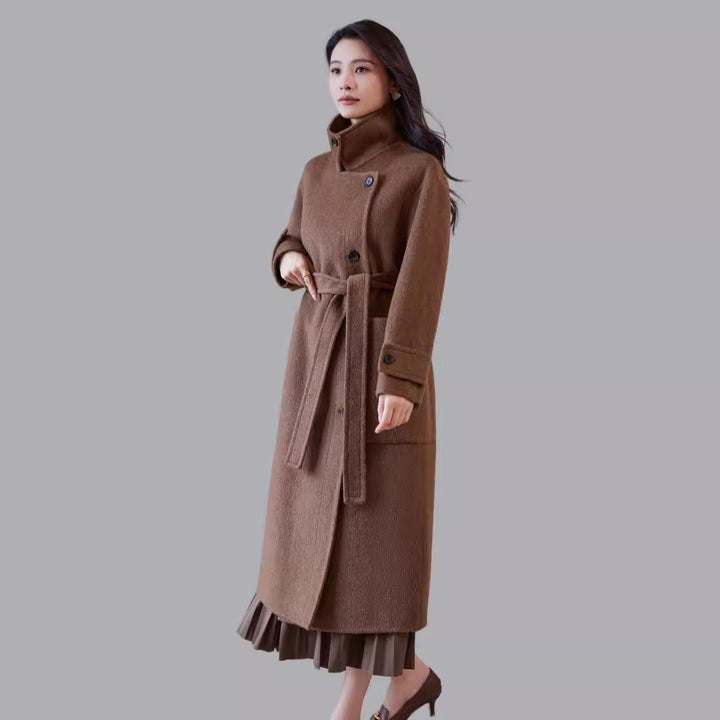 Women's Oversized Wool Coat with Belt and Wide Lapels Mune Fashion