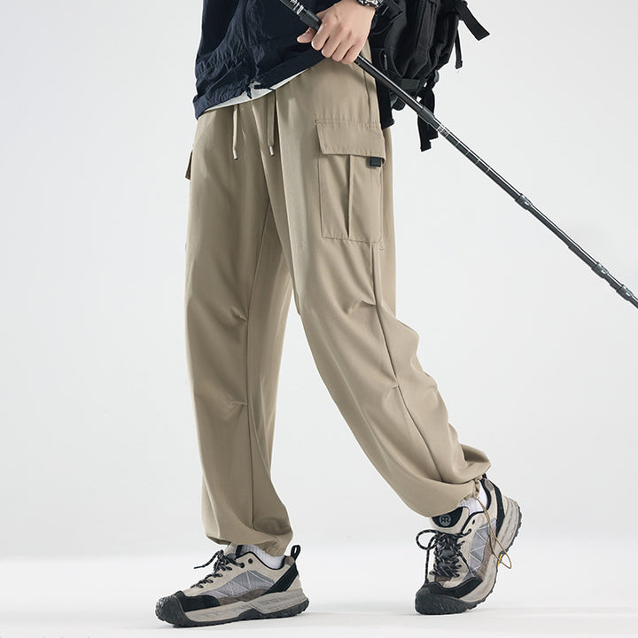 Men's Wide Tech Cargo Pants with Utility Pockets and Adjustable Waist Mune Fashion