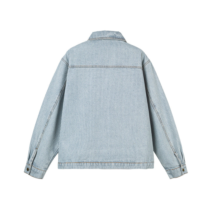 Women's Oversized Denim Jacket in Workwear Style with Fine Stripes and Two-Way Zipper Mune Fashion