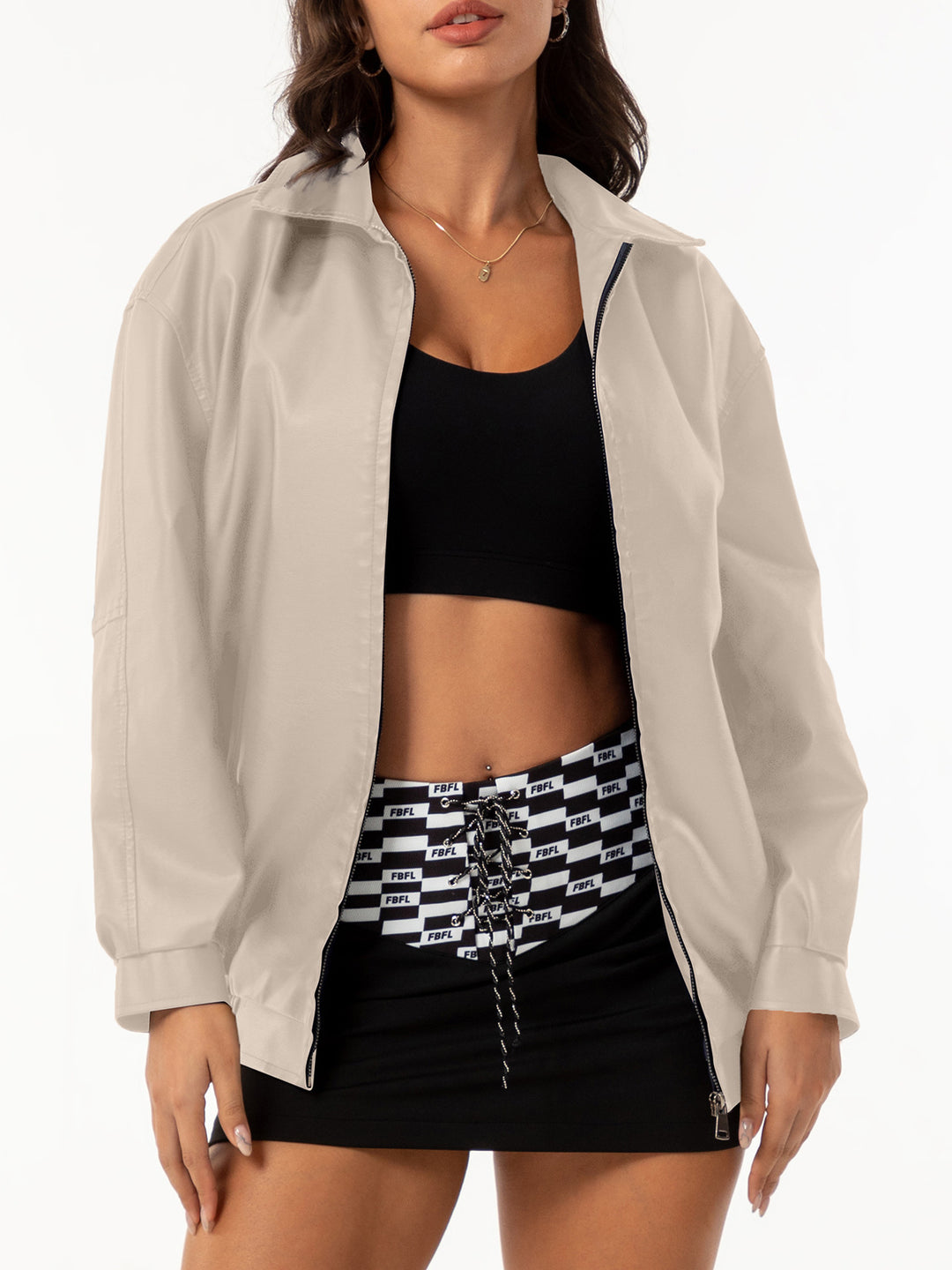Women nan light satin bomber jacket with zipper and loose fit Mune Fashion