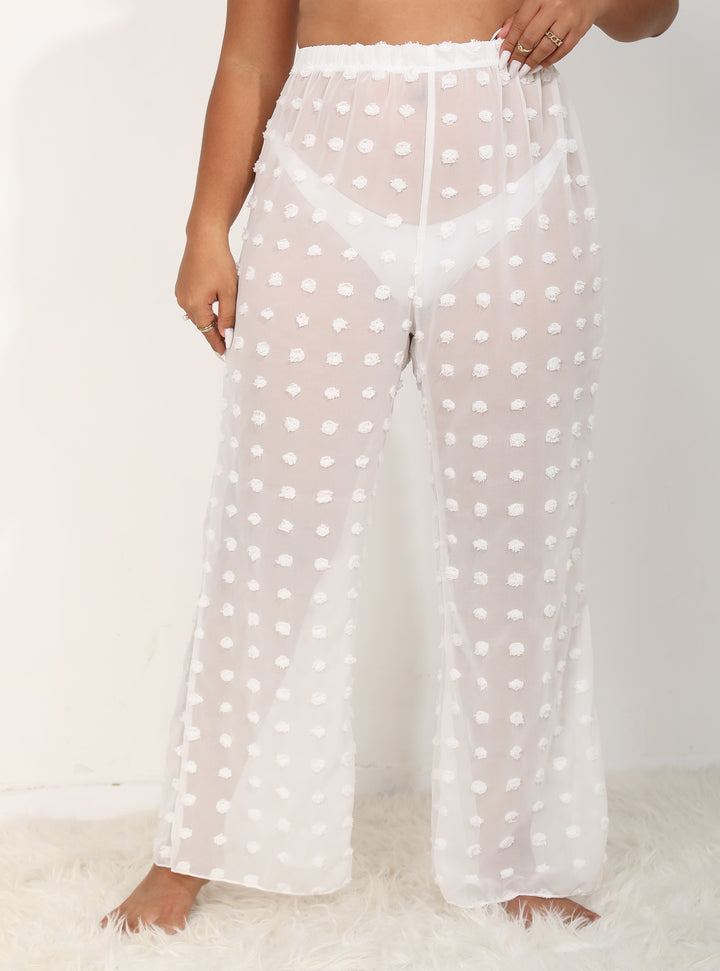 Women airy beach pants with voluminous pompom applications Mune Fashion