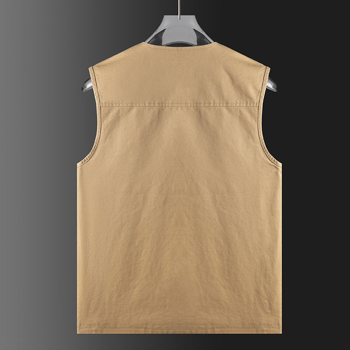 Men's Lightweight Cotton Canvas Vest with Checkered Lining, V-Neck and Large Front Pockets Mune Fashion