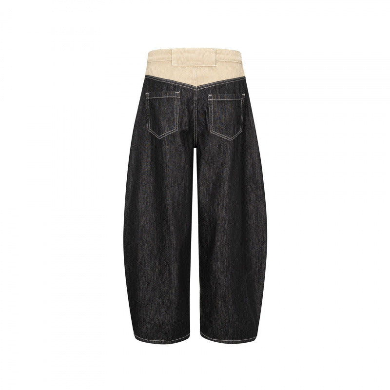 Unisex Wide two-tone denim pants with high waistband and contrasted pockets Mune Fashion