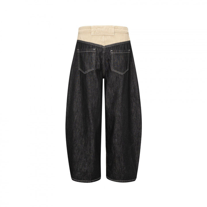 Unisex Wide two-tone denim pants with high waistband and contrasted pockets Mune Fashion