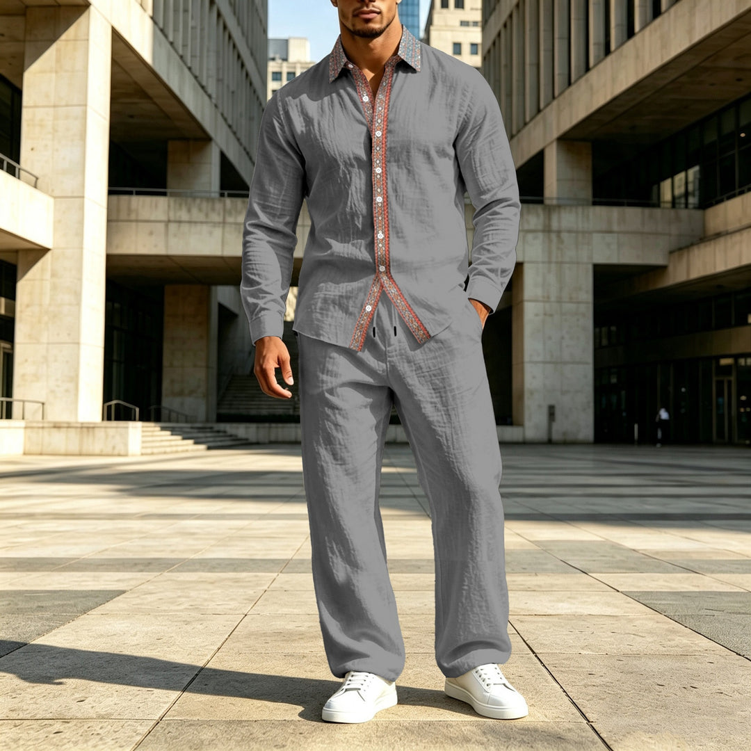 Men's linen shirt with contrast button placket and casual fit Mune Fashion