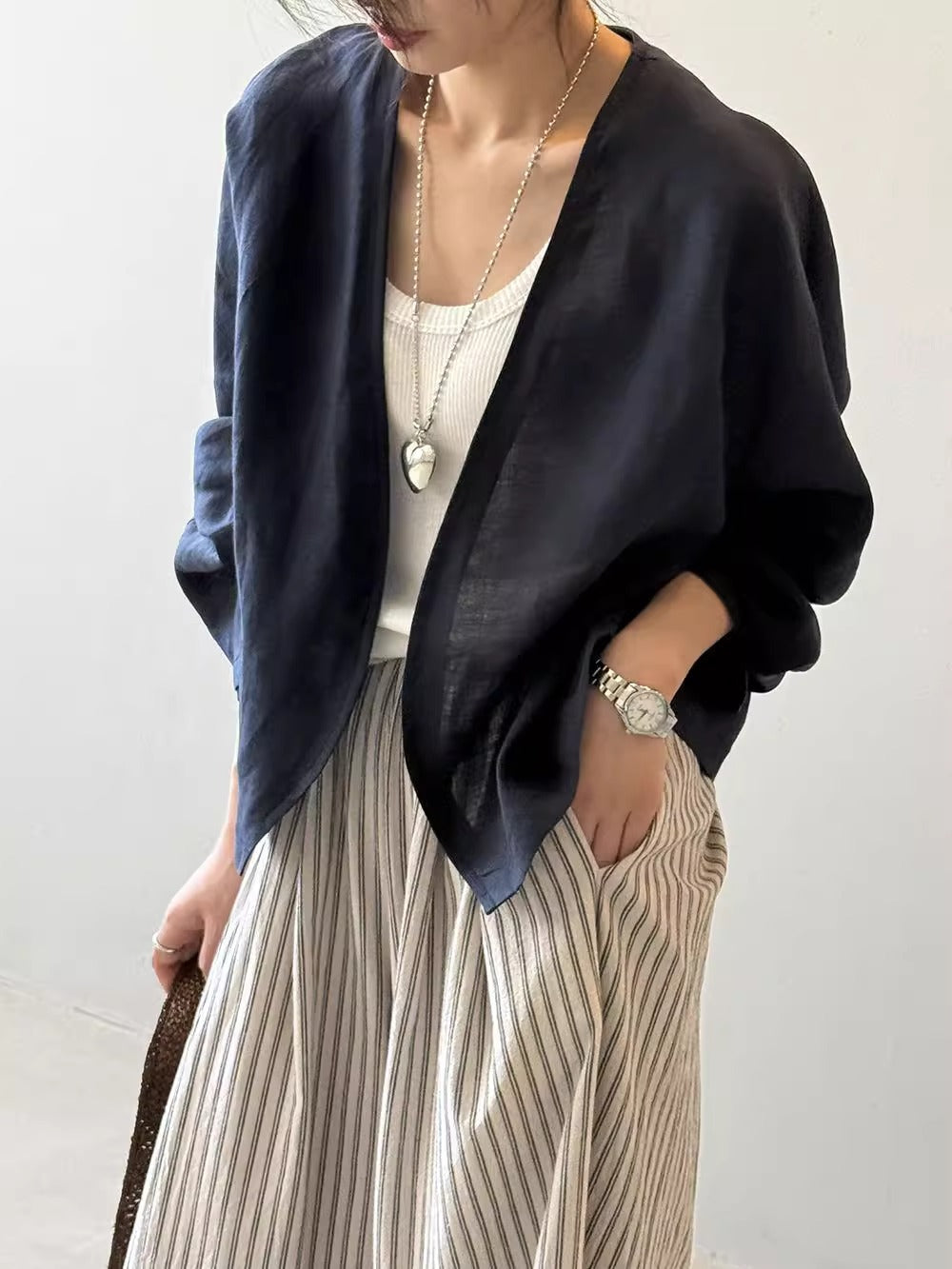 Women's Oversized Kimono Jacket made of linen blend with open drape and wide sleeves Mune Fashion