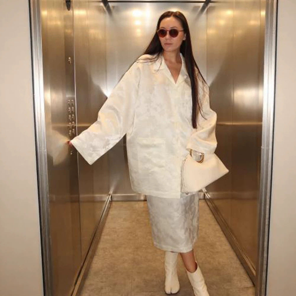 Women's Oversized Silk Look Blouson Coat with Wide Lapels and Boxy Silhouette Mune Fashion