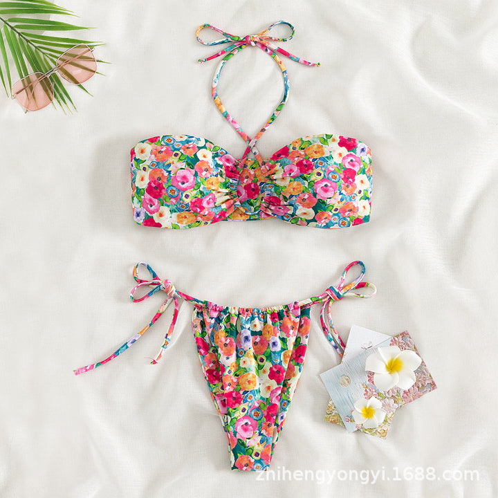 Women's Bandeau Bikini with Playful Flower Design Mune Fashion