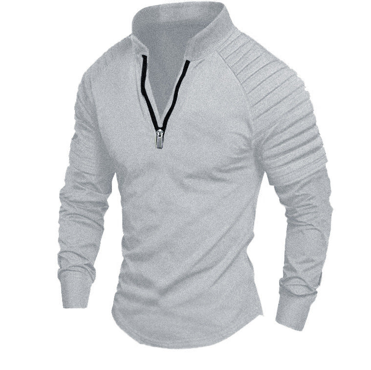 Men's Slim-Fit Troyer with quilted shoulder yoke and half zip Mune Fashion