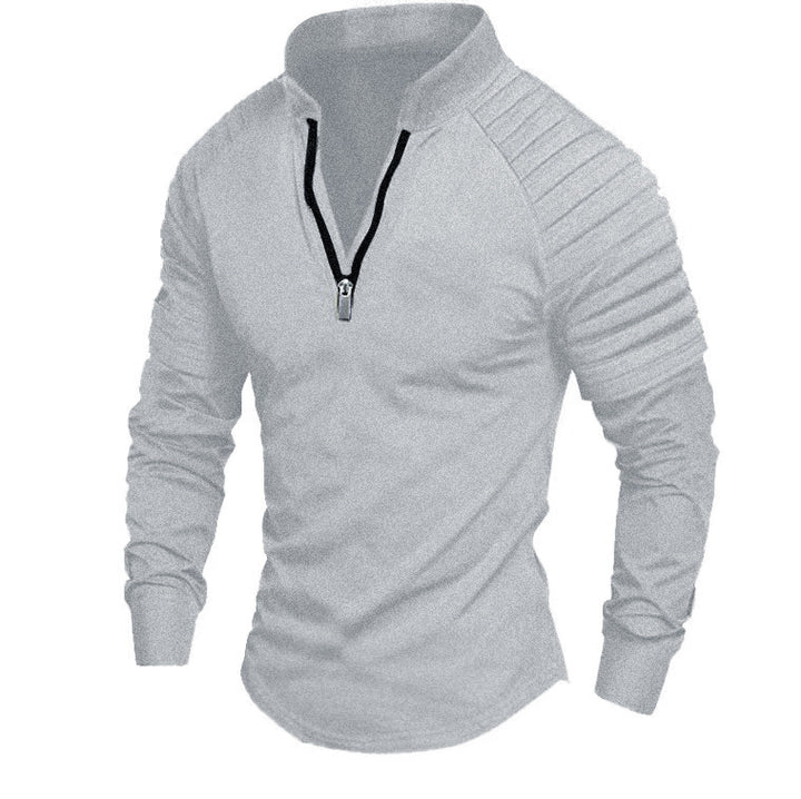 Men's Slim-Fit Troyer with quilted shoulder yoke and half zip Mune Fashion
