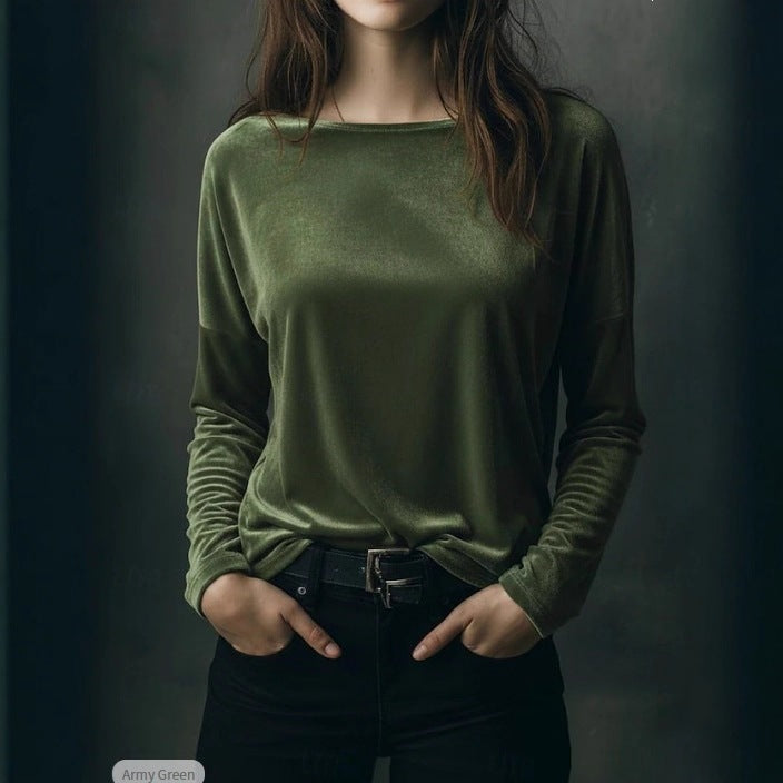 Women's fine velour long-sleeve shirt with boat neckline and boxy silhouette Mune Fashion