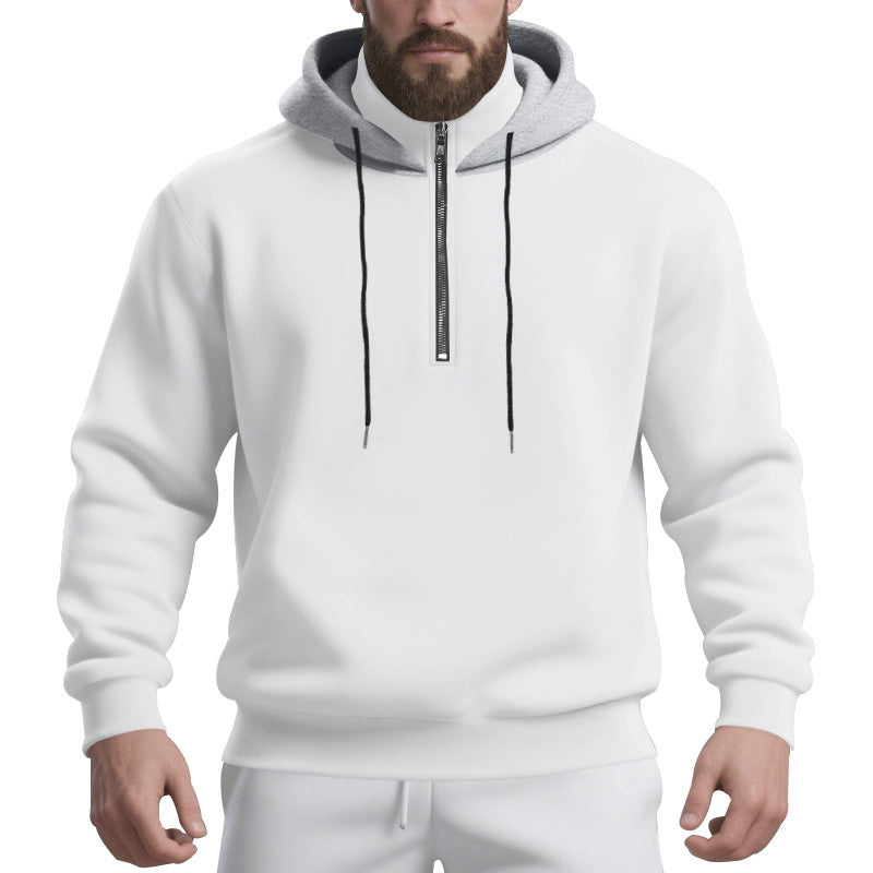 Men's half-zip hoodie with contrasting inner hood, drawstring, and ribbed cuffs Mune Fashion