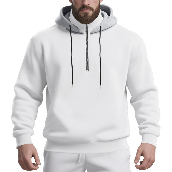 Men's half-zip hoodie with contrasting inner hood, drawstring, and ribbed cuffs Mune Fashion