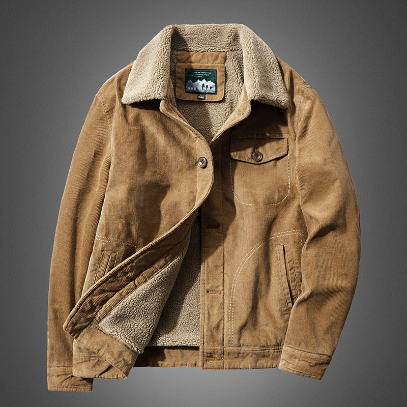 Men's fine cord worker jacket with full teddy lining and lapel collar Mune Fashion