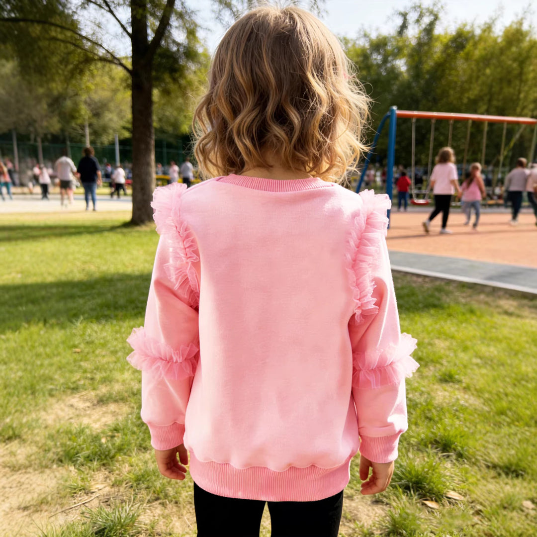 Girls sweatshirt with shiny butterfly design and ruffle details Mune Fashion