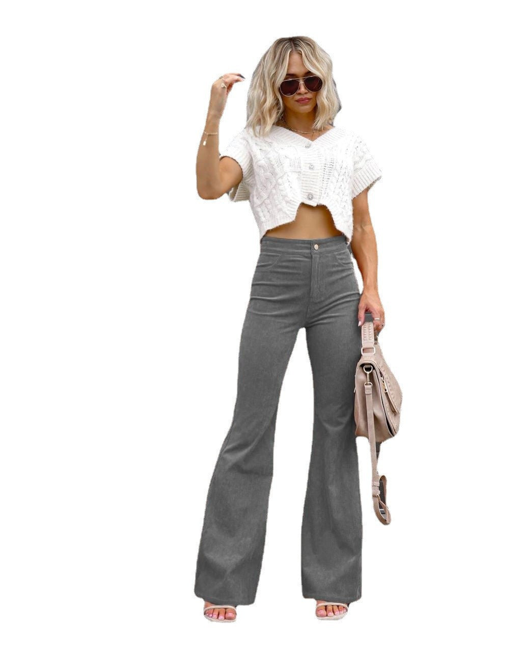Women high-waisted flared trousers with a fitted hip area and wide leg Mune Fashion
