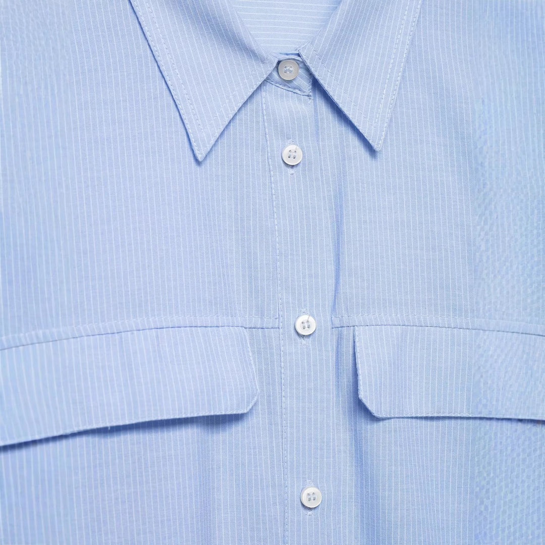 Women's Oversized Cropped Shirt Blouse with Breast Pockets and Half-Length Sleeves Mune Fashion