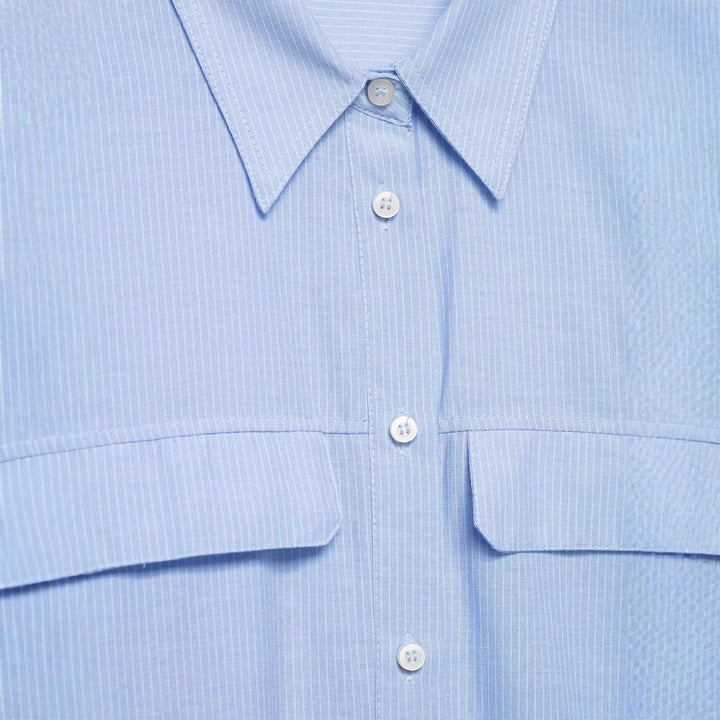 Women's Oversized Cropped Shirt Blouse with Breast Pockets and Half-Length Sleeves Mune Fashion