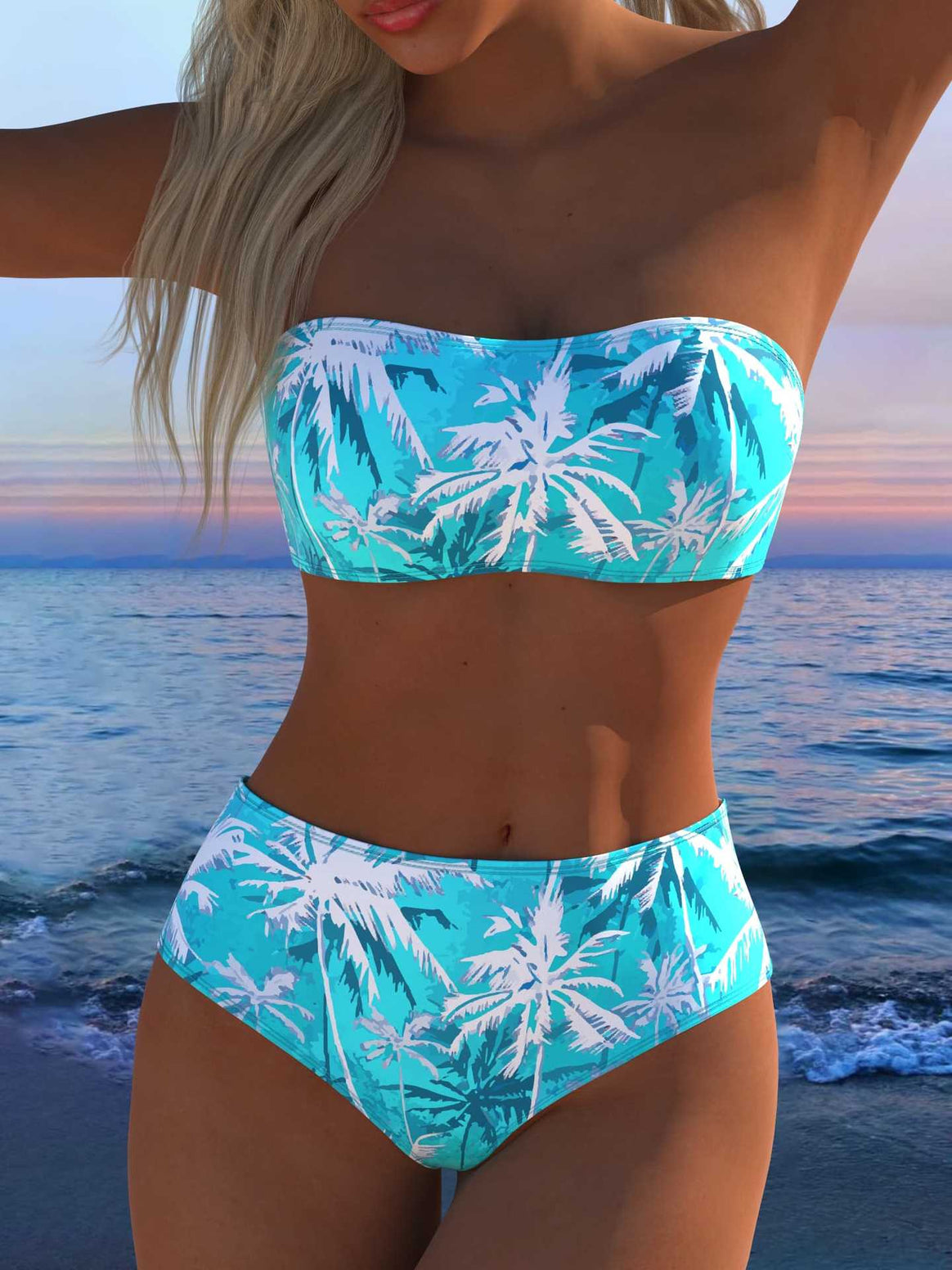 Ladies Bandeau Bikini Set with animal print and high waistband Mune Fashion