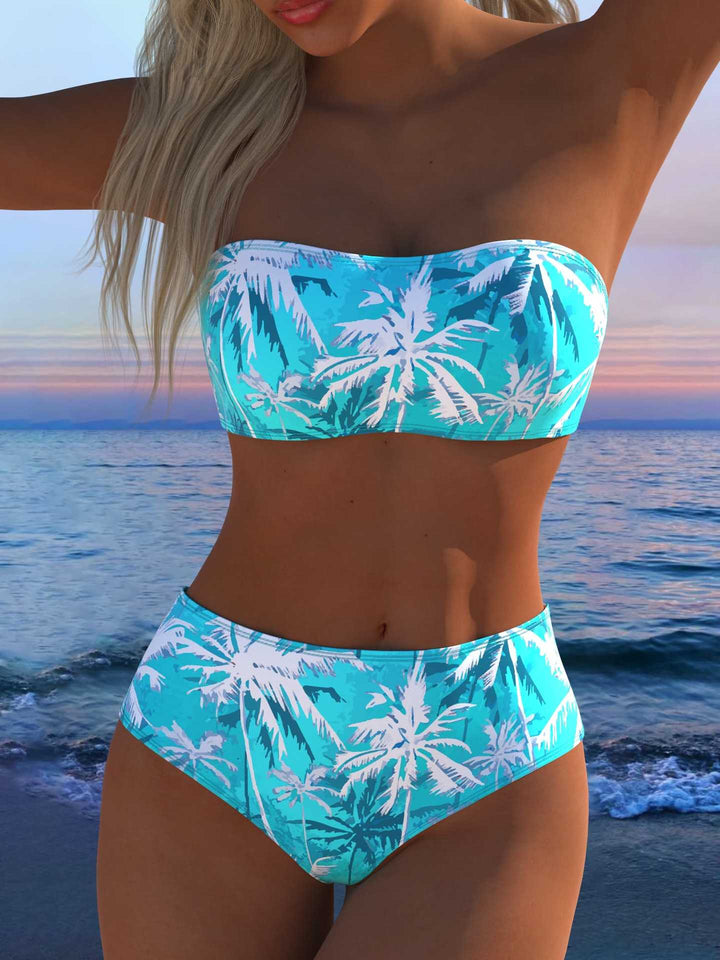 Ladies Bandeau Bikini Set with animal print and high waistband Mune Fashion