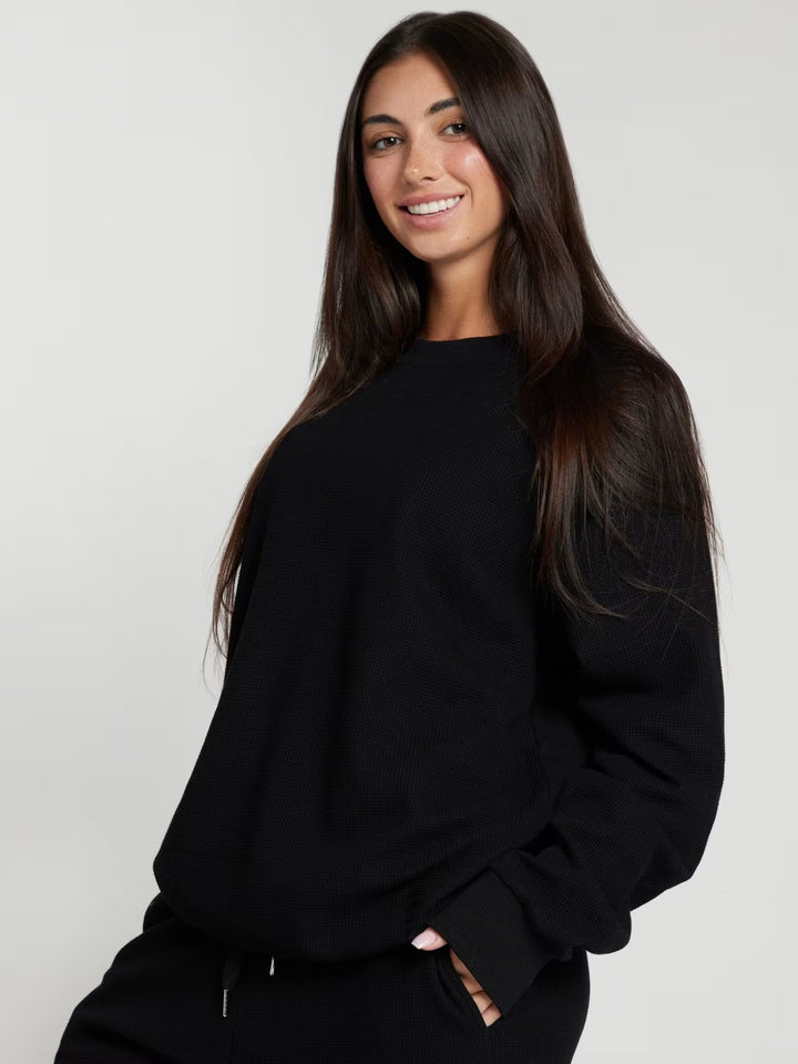 Ladies Waffle Knit Loungewear Set with Oversized Sweater and Drawstring Jogging Pants Mune Fashion