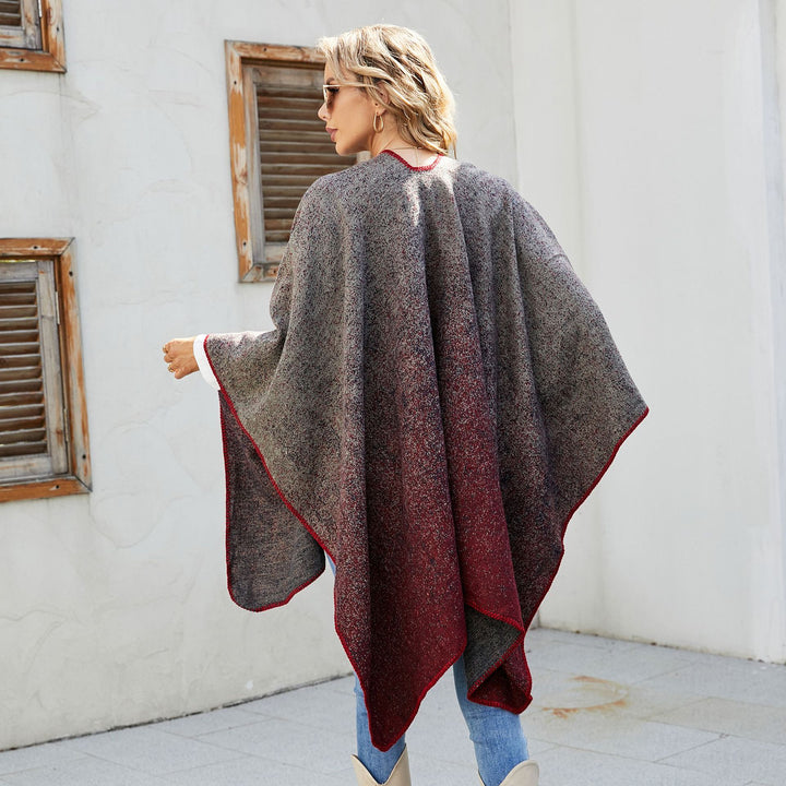 Ladies Reversible Knit Ruana in Mélange-Wool Blend with Contrasted Overlock Edge Mune Fashion