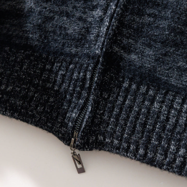 Men's Casual Zip Mock Neck Sweater made from Wool Blend with Brushed Mohair Look and Stand-up Collar Mune Fashion