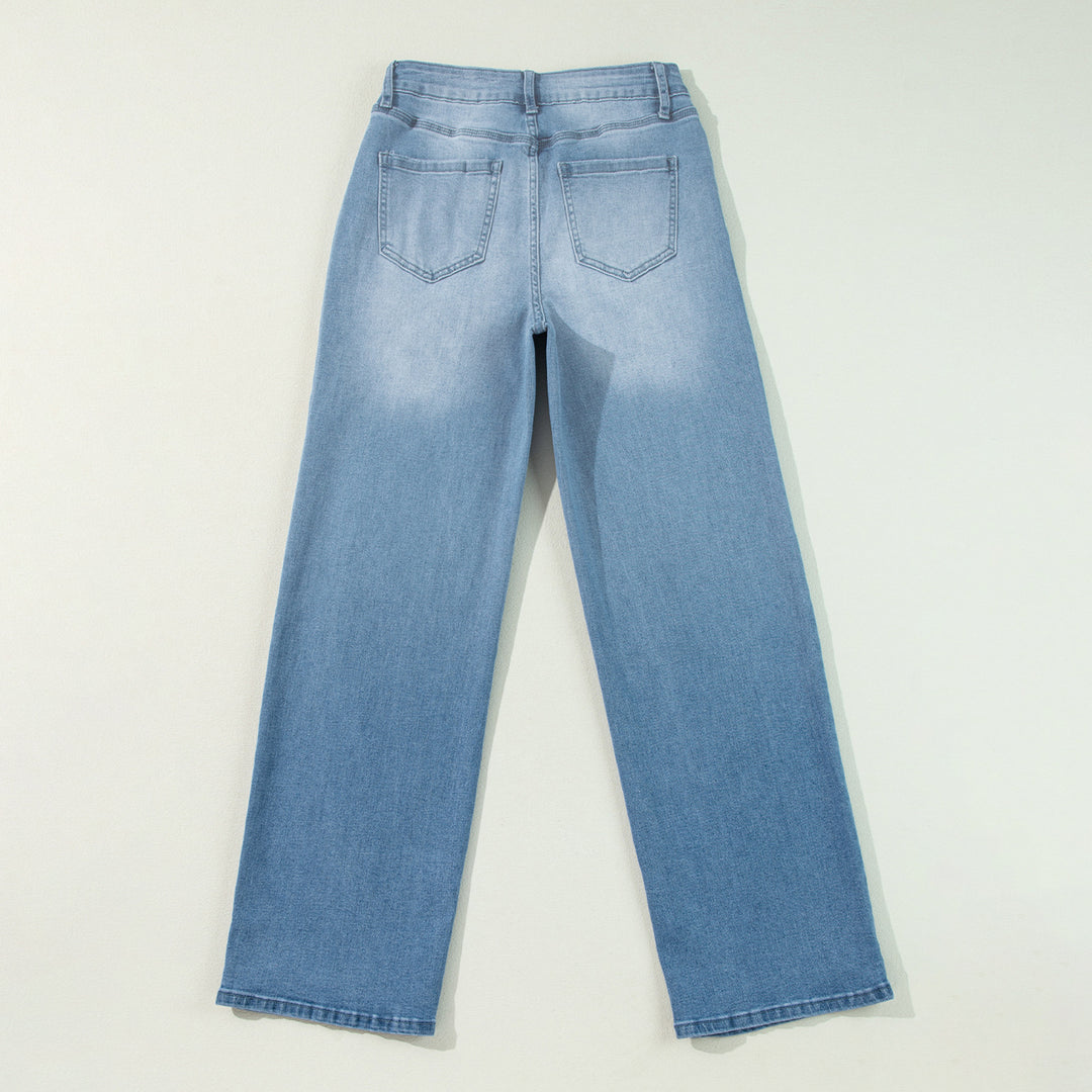 Women high-waisted flared jeans in denim with front slit and wide leg Mune Fashion