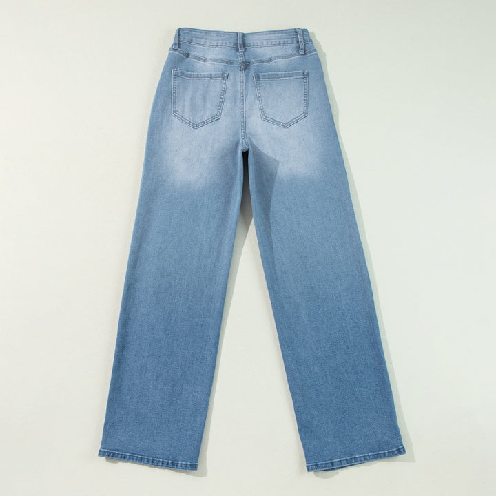 Women high-waisted flared jeans in denim with front slit and wide leg Mune Fashion