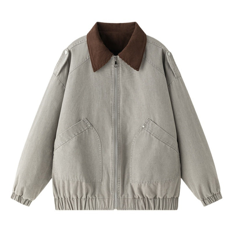 Men's Oversized Denim Bomber Jacket with Ribbed Collar, Elastic Hem & Slanted Flap Pockets Mune Fashion
