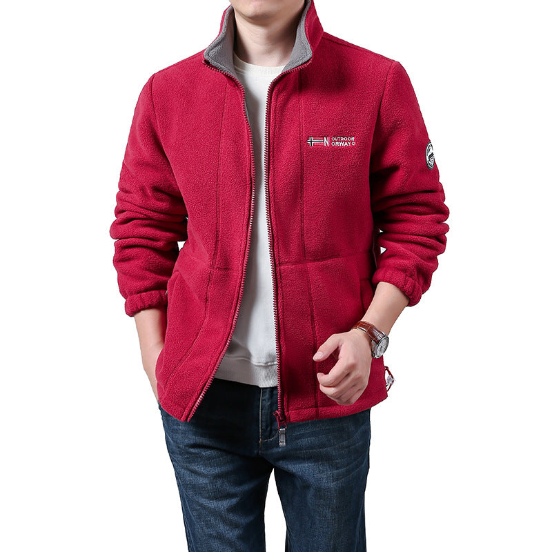 Men's Warm Fleece Jacket with Stand-Up Collar, Full-Length Zipper & Side Pockets Mune Fashion