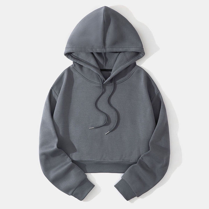 Women's cropped hoodie with soft fleece interior and elastic ribbed hem Mune Fashion