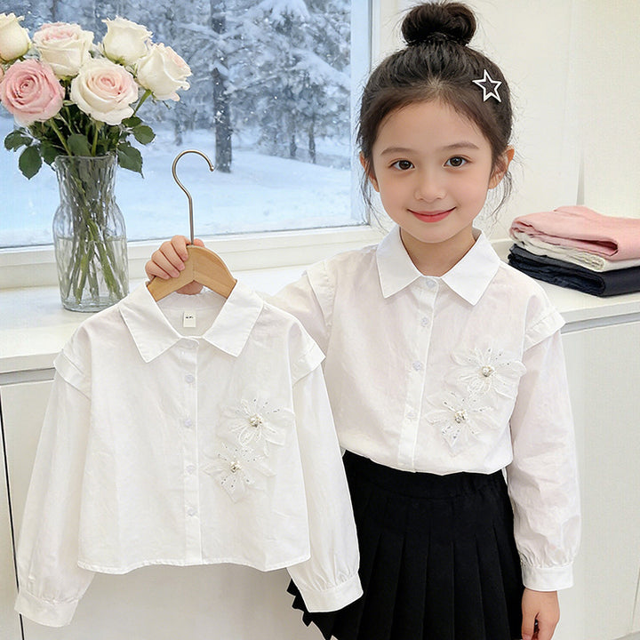 Girl's elegant blouse with floral appliqués Mune Fashion