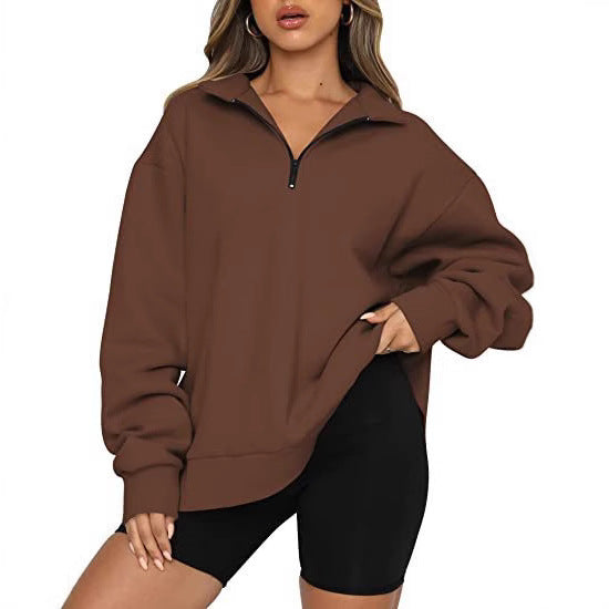 Women's oversized sweatshirt with half zipper, stand-up collar and dropped shoulder Mune Fashion