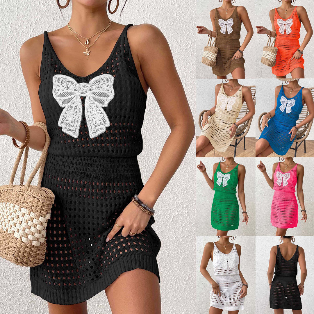 Ladies net beach dress with large bow appliqué Mune Fashion