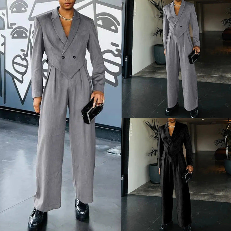 Ladies nan Business set with asymmetrical draped blazer and pleated pants with elastic waistband Mune Fashion