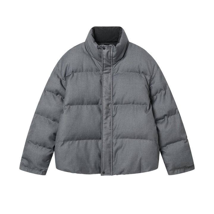 Unisex Reversible Puffer Jacket Short with High Stand-Up Collar and Concealed Closure Mune Fashion