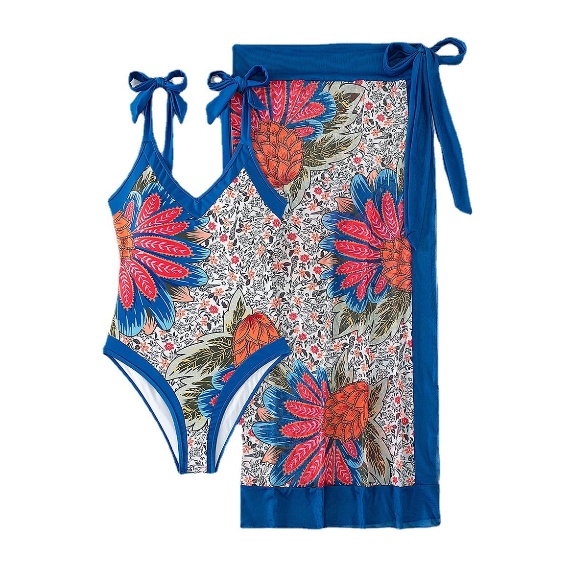 Women's one-piece swimsuit with floral pattern and matching cover-up Mune Fashion
