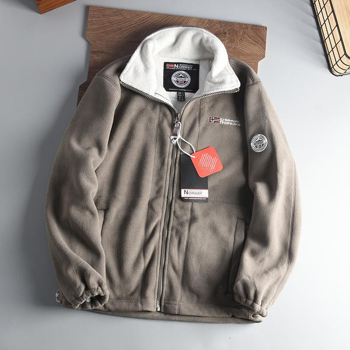 Men's Warm Fleece Jacket with Stand-Up Collar, Zipper and Elastic Cuffs Mune Fashion