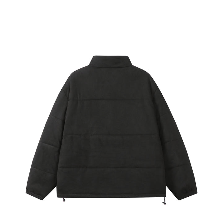 Unisex Boxy quilted jacket in velvet finish with high funnel collar and adjustable hem Mune Fashion