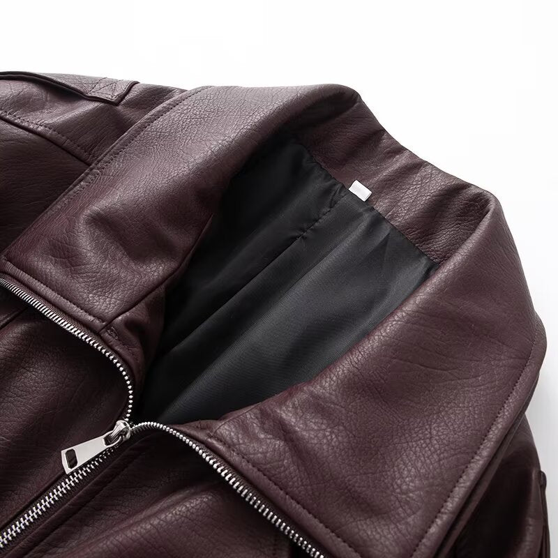 Ladies Oversize Faux Leather Biker Jacket with Asymmetrical Zipper, Belt and Elastic Waist Mune Fashion