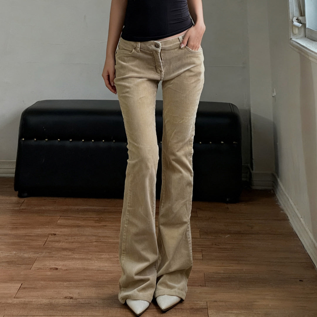 Women Nan Corduroy Flared Pants with High Waist, Shaping Seams and Wide Bootcut Mune Fashion