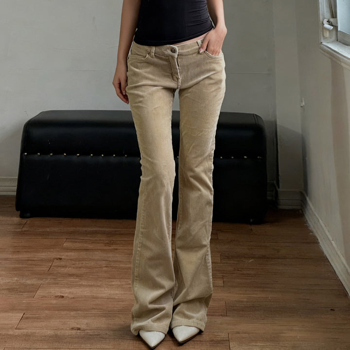 Women Nan Corduroy Flared Pants with High Waist, Shaping Seams and Wide Bootcut Mune Fashion