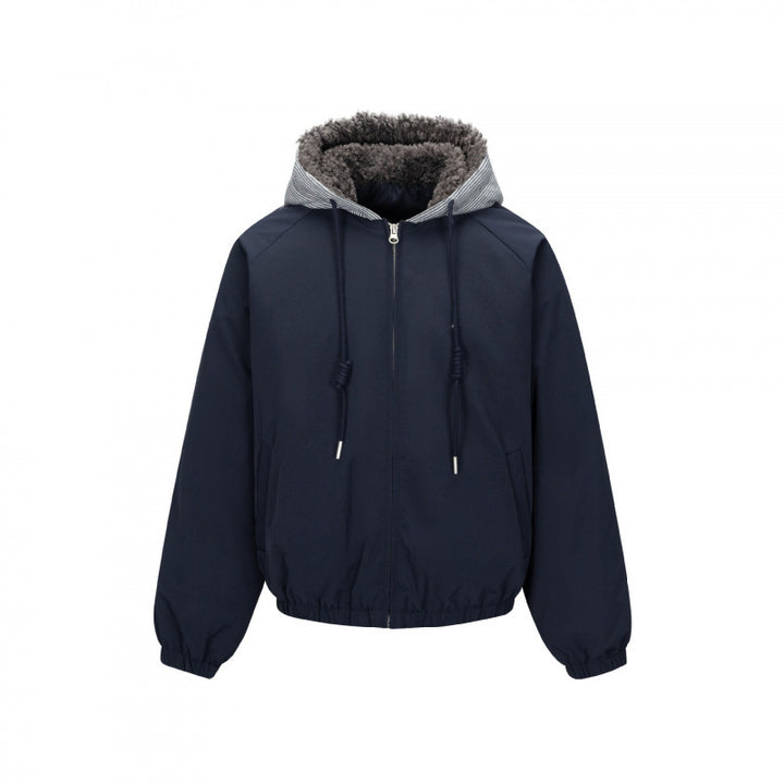Men's Padded Hoodie Jacket in Bomber Style with Teddy Lining and Elastic Hem Mune Fashion