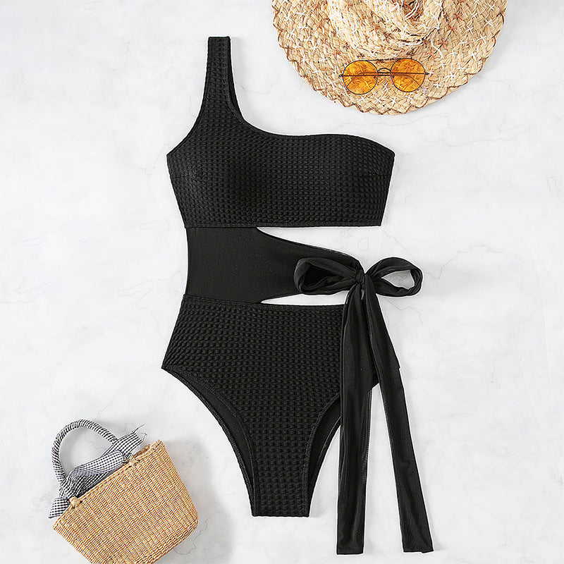 Women's High-Rise Bikini with Asymmetric Top and Elegant Wrap Belt Mune Fashion