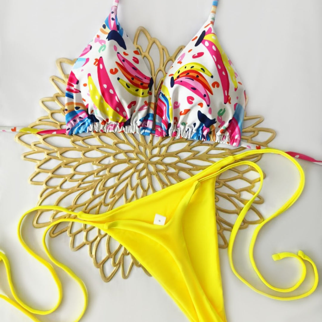 Women's bikini set with colorful fruit pattern and side knot Mune Fashion