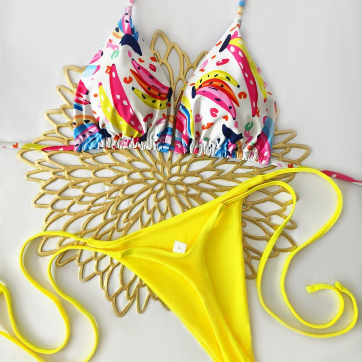 Women's bikini set with colorful fruit pattern and side knot Mune Fashion