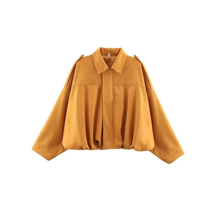 Women Cropped Boxy Transition Jacket in Suede Look with Epaulettes Mune Fashion