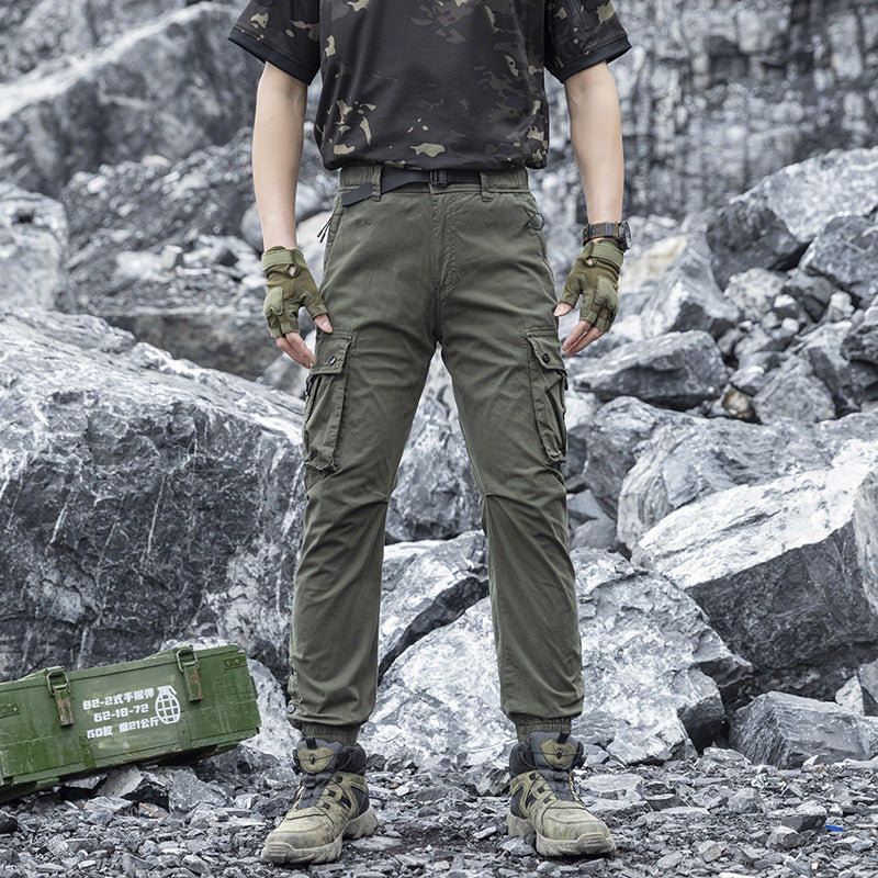 Herren Konisch geschnittene Utility‑Cargohose mit Tunnelzugbund, integriertem Gürtel und Mehrfachtaschen Mune Fashion